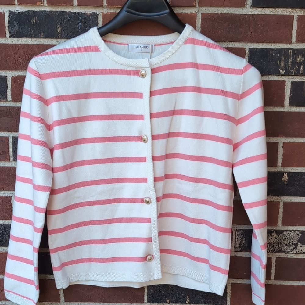 Women's Pink Striped Cardigan